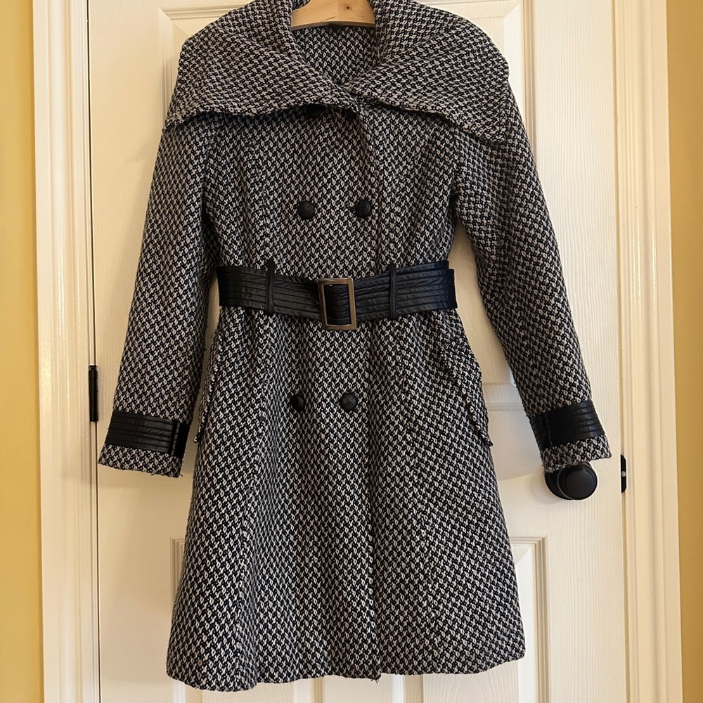 David Bitton Black and White Houndstooth Coat